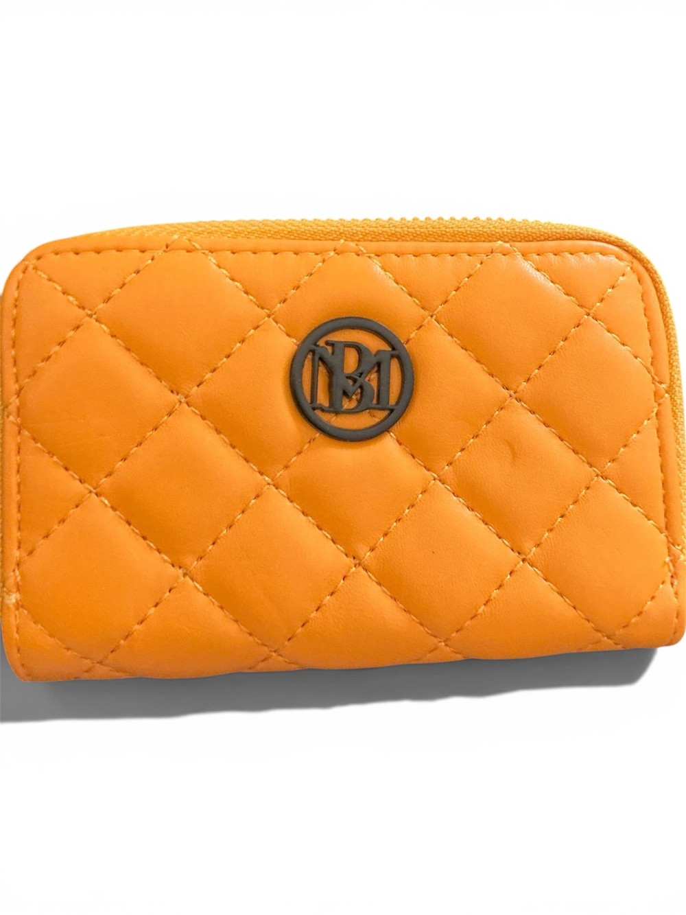 Badgley Mischka Quilted Orange Zip-Around Wallet with Logo Medallion